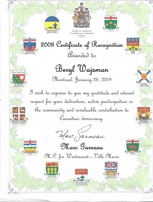 Parliamentary recognition from Garneau